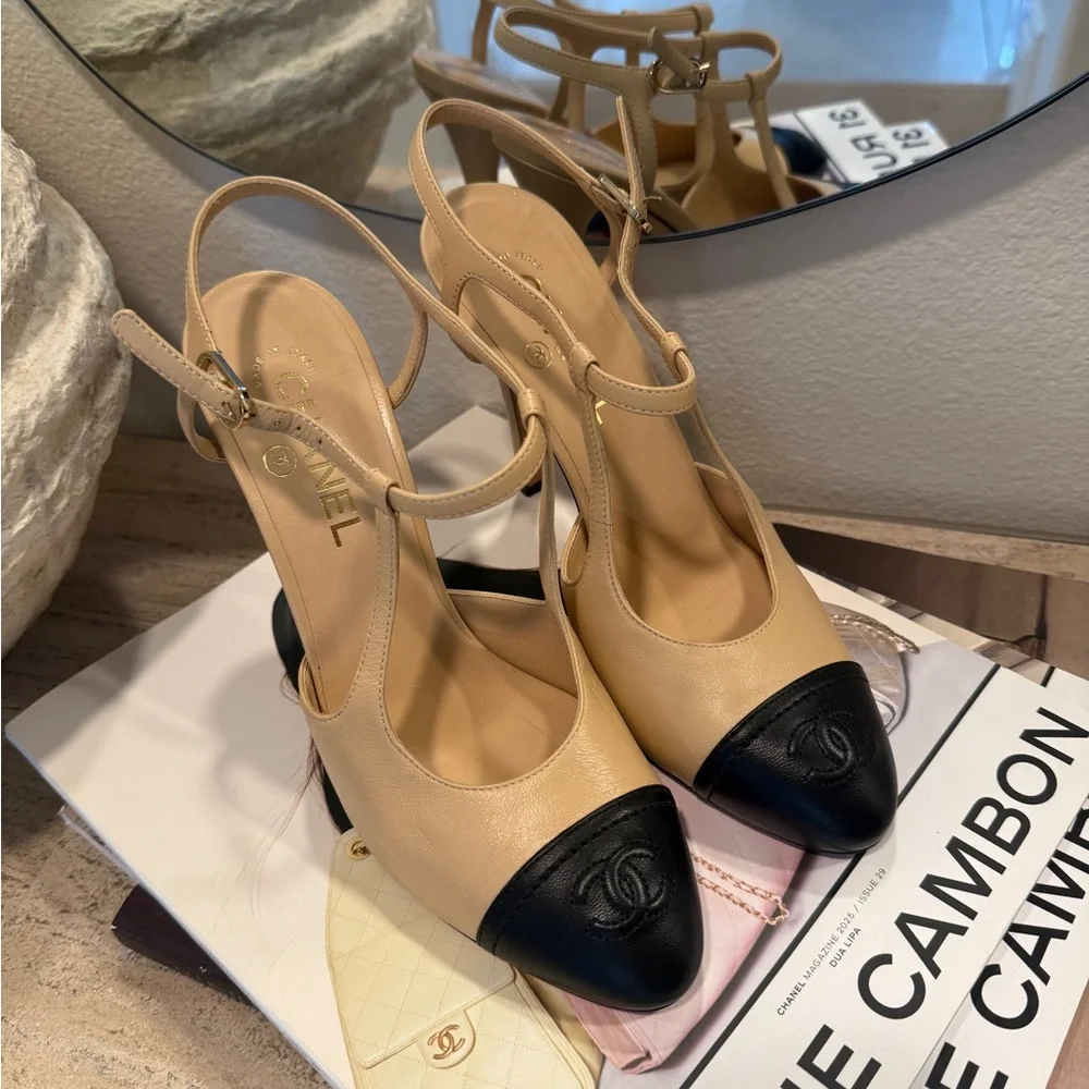 CHANEL Beige and Black Heels - Picture 1 of 12